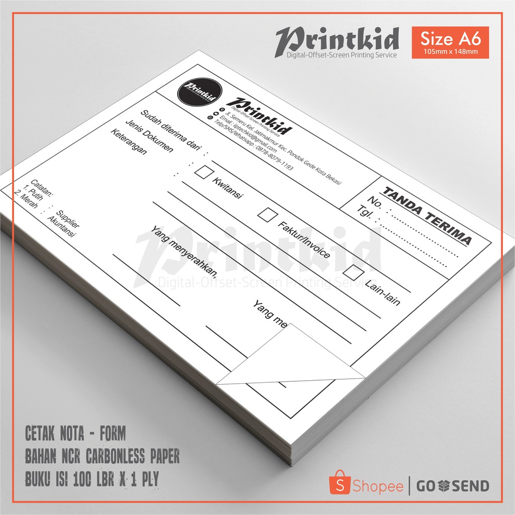

Cetak Nota/Bon/Kwitansi Ukuran A6 - 1 PLY
