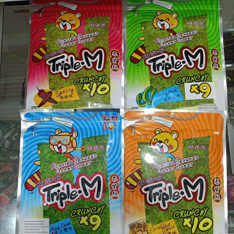 

Snack Triple M Rumput laut Original / King Crab / Spicy / Grilled Squid AJITSUKE SEWEED DRIED