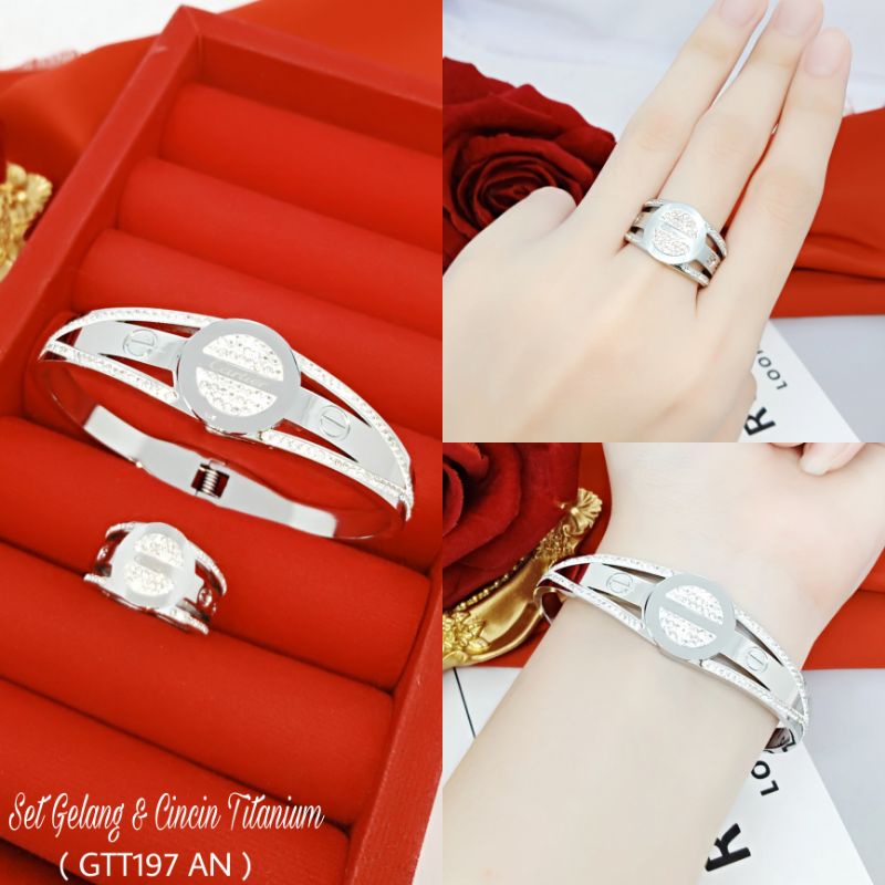 Gelang Titanium Plus Cincin Titanium Set Wanita GTT197 AN