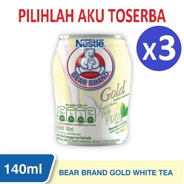 

Susu Beruang Bear Brand Gold White TEA - 140 ml ( HARGA PAKET 3 KALENG )