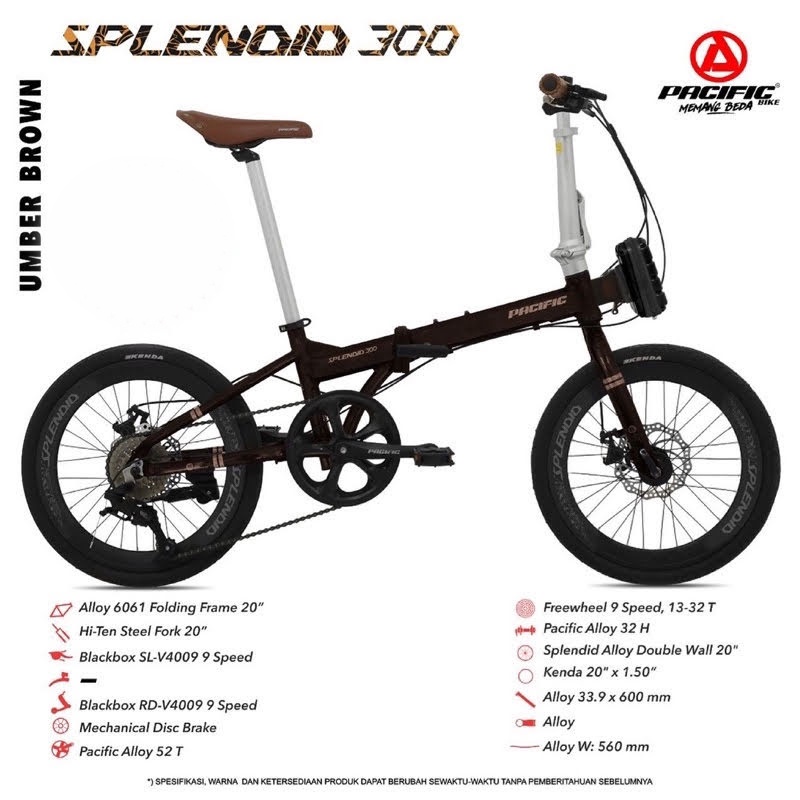 Sepeda Lipat Pacific ALLOY SPLENDID 300 1x9SP 20 inch Garansi SNI-3