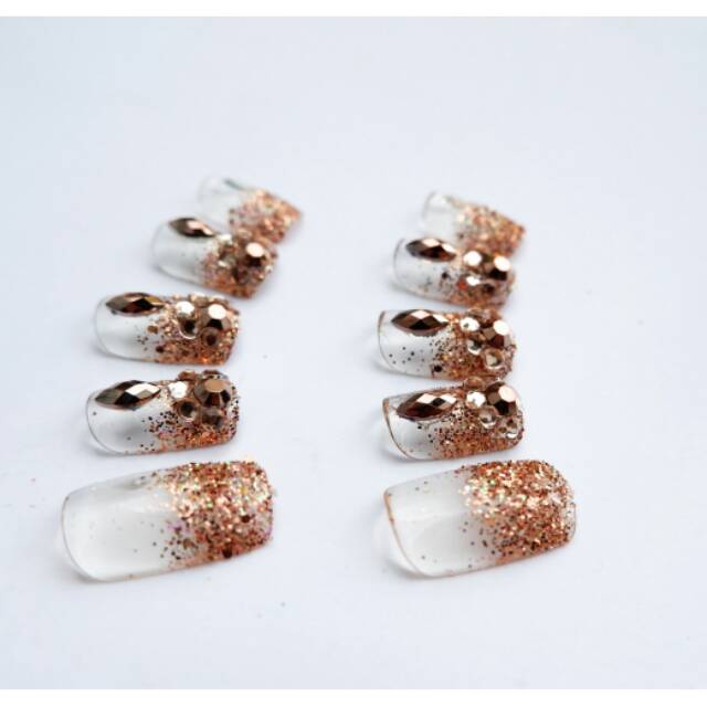 KUKU PALSU/FAKE NAIL / KUKU PERNIKAHAN WEDDING FAKE NAIL ART SURABAYA TRANSPARAN GOLD