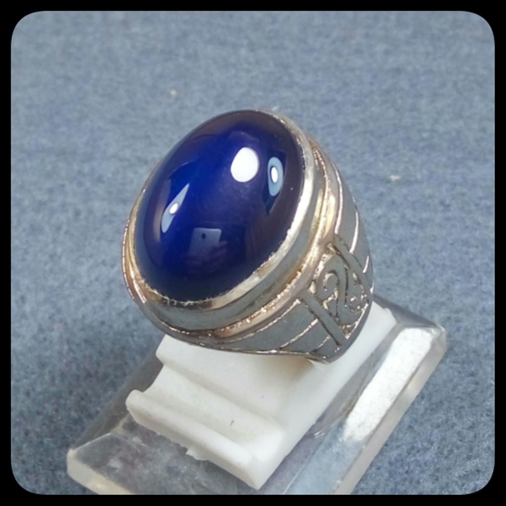 CINCIN BATU AKIK NATURAL DEEP BLUE CHALCEDONY HIGH QUALITY SIZE KANTORAN