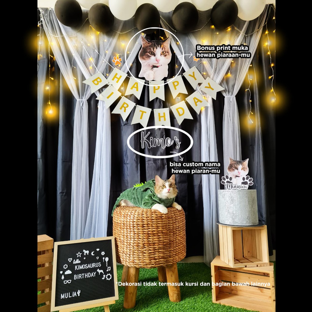 Dekorasi Ulang Tahun Barkday Birthday Hewan Binatang Kucing Anjing Piaraan Paket Lengkap Custom