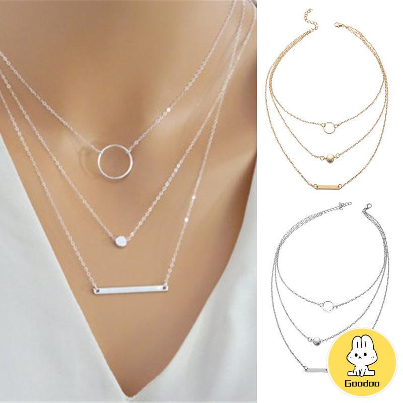 Paduan Sederhana Lingkaran Geometris Liontin Multi-elemen Kombinasi Fashion Kalung Liar Wanita -Doo