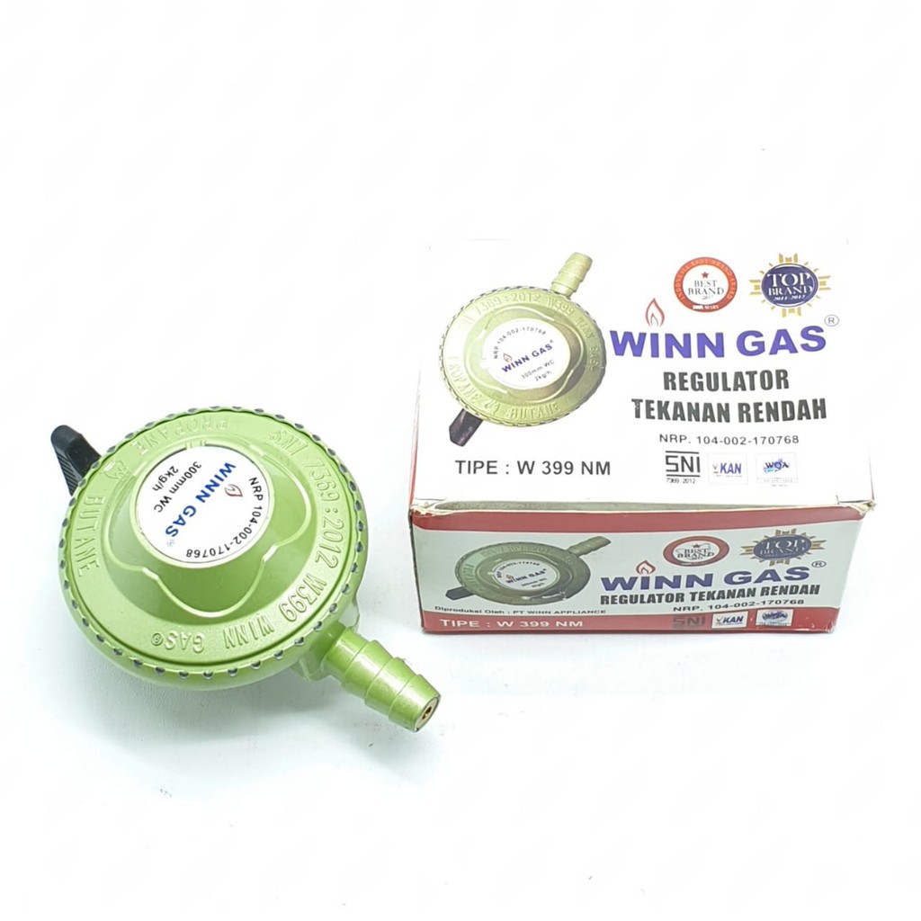 SET Winn Gas W-399NM Tanpa Meter + Selang HIJAU 5 Lapis 2 Mtr + 2 Klem Kuping / Regulator Gas + Sela