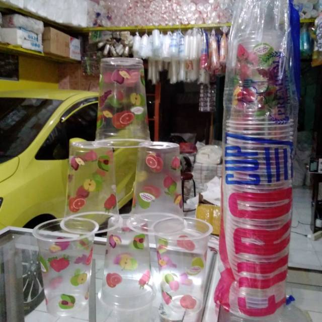 CUP PLASTIK / PLASTIK CUP / PLASTIK CUP MOTIF BUAH / CUP PLASTIK BUAH / CUP 16 OZ