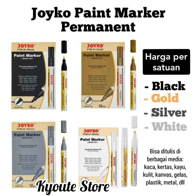 

Joyko Spidol Permanen Paint Marker Opaque Ink Gold Silver Black White Tulis