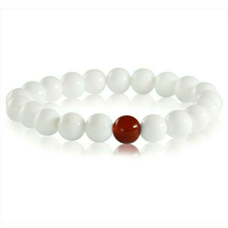 Gelang Batu Giok Putih Salju + Merah_Asli  Natural