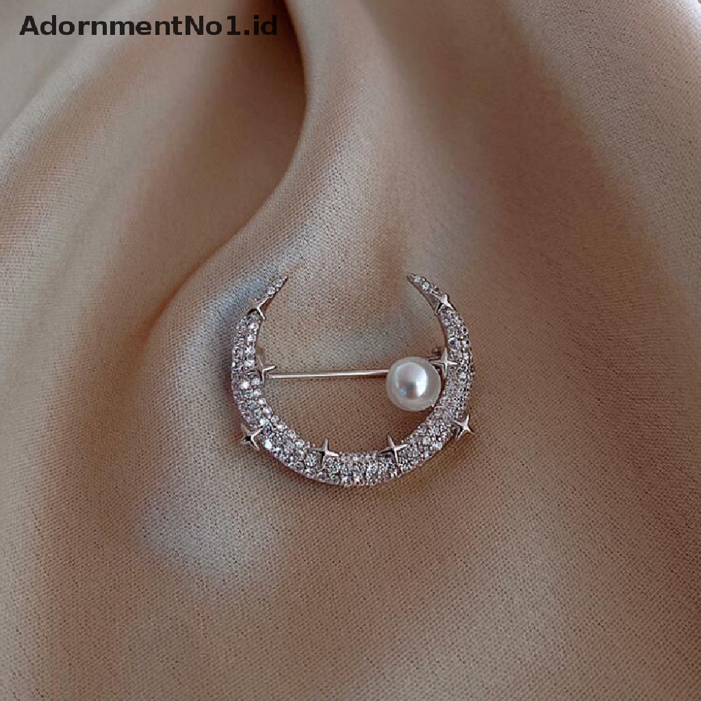 (AdornmentNo1) Pin Bros Bulan Bintang Hiasan Mutiara Imitasi