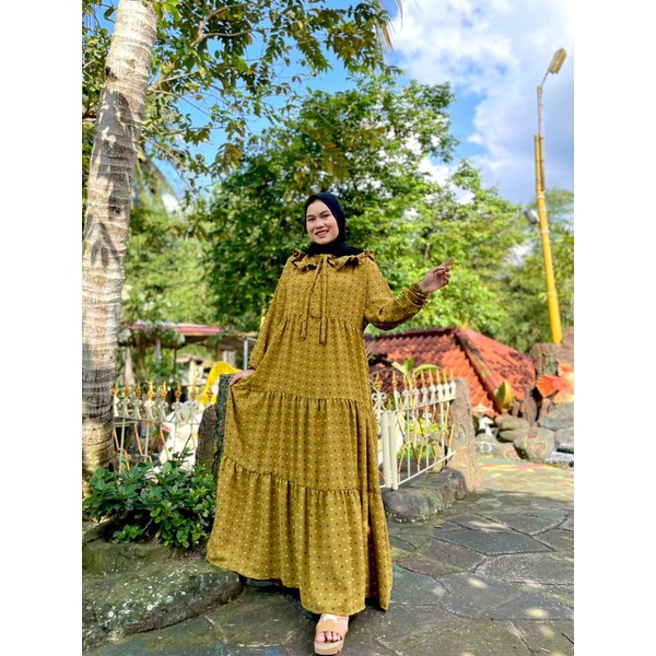 Gamis Jumbo long Dress Gamis Lebaran Idul fitri Gamis rubiah Crincle kerah korea Gamis rubiah Umpak-6