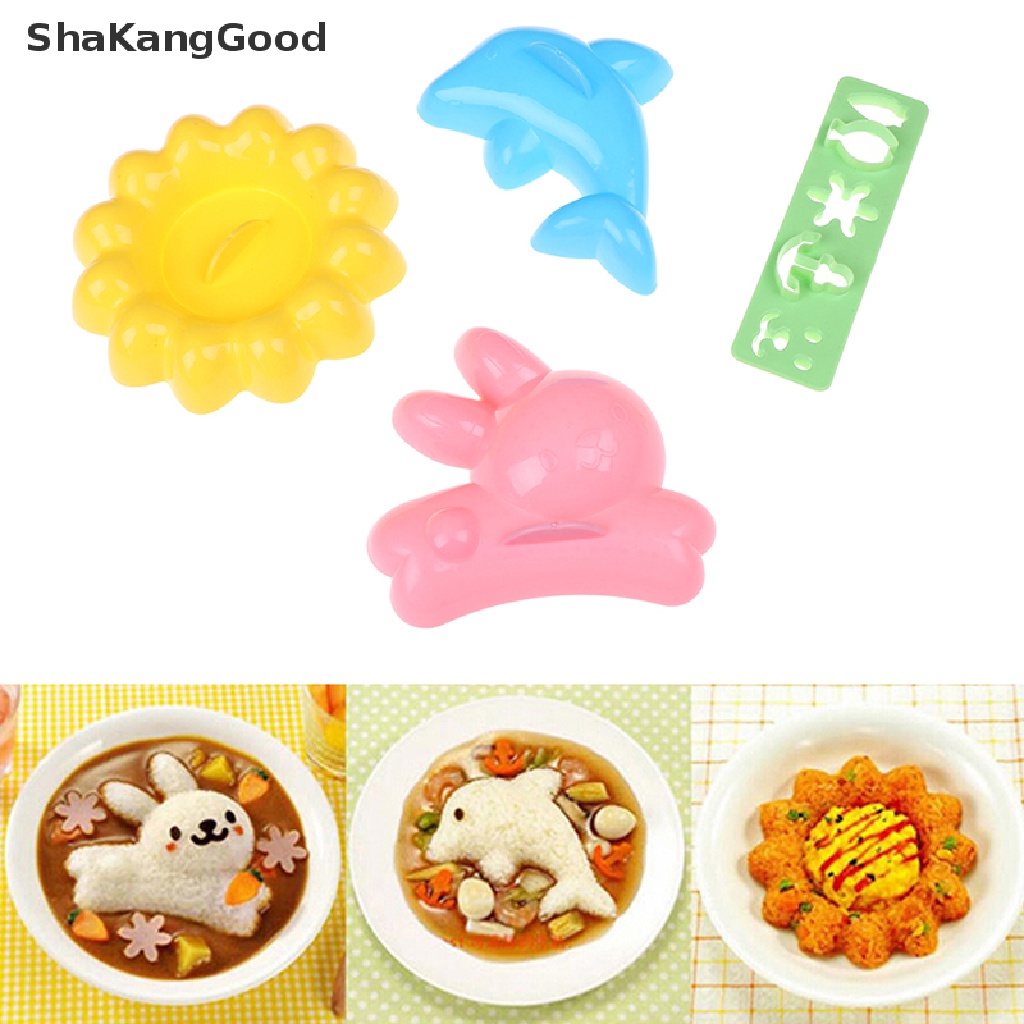 Skid 4pcs / set Cetakan Nasi Curry / Bento / Sushi / Onigiri DIY Bentuk Kelinci / Lumba-Lumba Untuk Anak