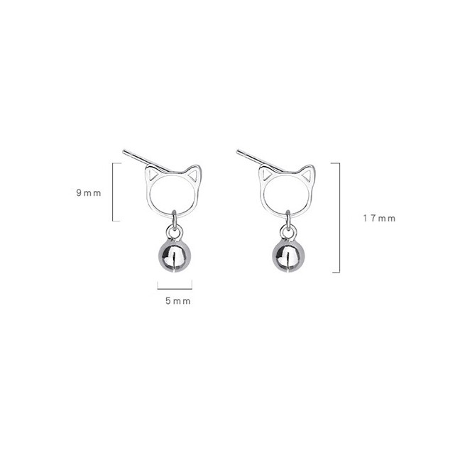 LRC Anting Tusuk Fashion Silver Copper Plated Gold Bells Cat Stud Earrings A59113