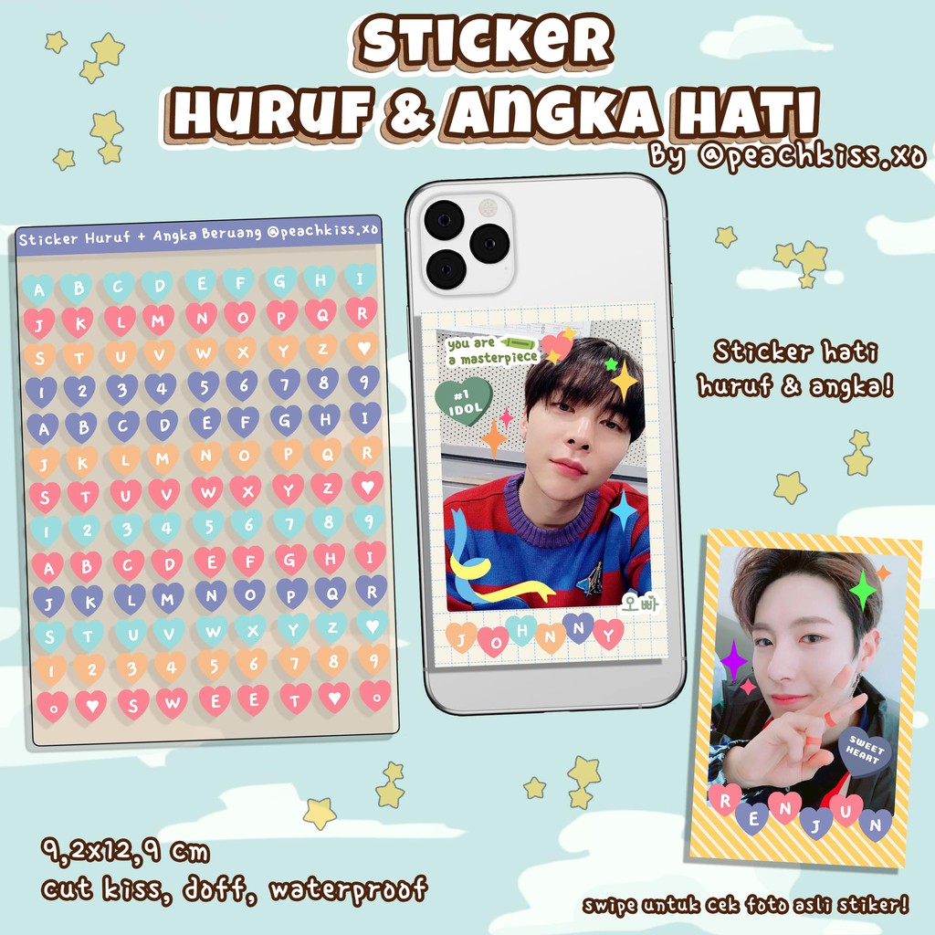 Stiker Alphabet Journal / Photocard / Polcos Huruf &amp; Angka Hati (Waterproof) by @peachkiss.xo
