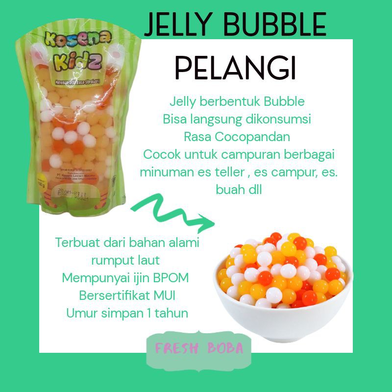 

Minuman jelly topping bentuk bubble pelangi rasa cocopandan