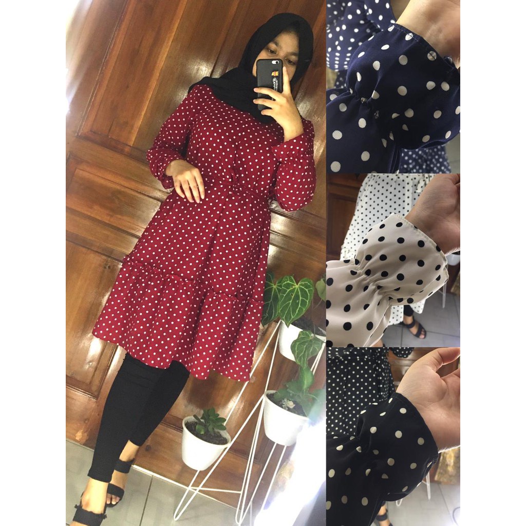 TUNIK POLKADOT MONALISA/Tunik Murah/Tunik Wanita/Atasan Wanita/ Atasan Tunik / Atasan Kekinian