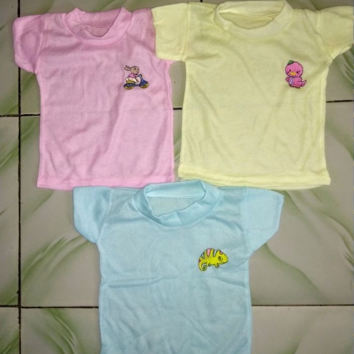 12 PCS Kaos Dalam Singlet Kaos Oblong Anak Bayi Lengan Pendek Motif Sablon Lusinan Murah Warna Muda-2