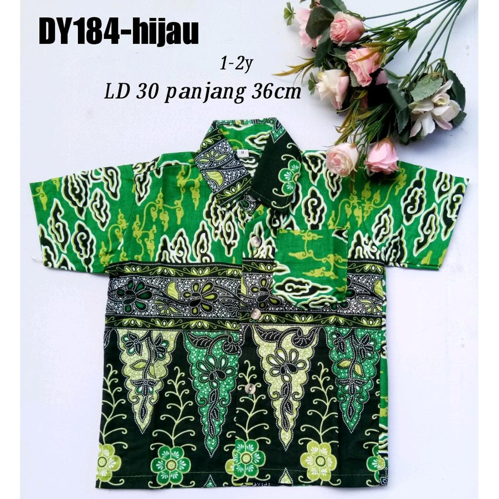 kemeja hem batik anak bahan katun warna hijau DY184