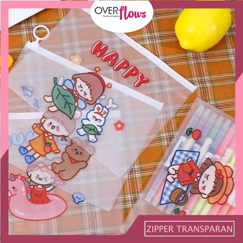 OVERFLOWS.ID Pencil Case Zipper Flat Pouch Kotak Tempat Pensil Zip Karakter Lucu