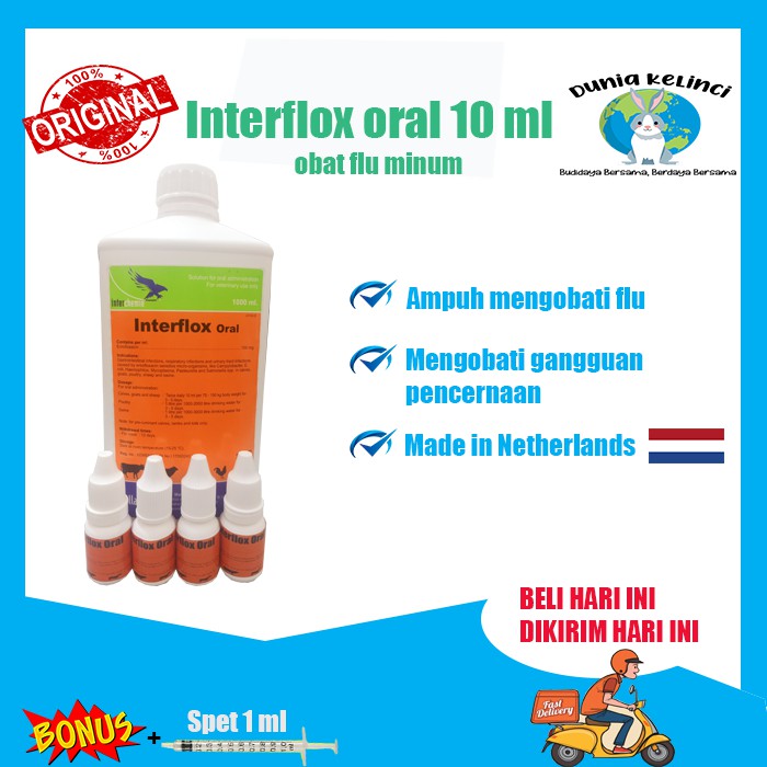 OBAT FLU KELINCI KUCING  INTERFLOX ORAL 10 ML GANGGUAN PERNAFASAN PILEK BATUKK PENCERNAAN  HEWAN