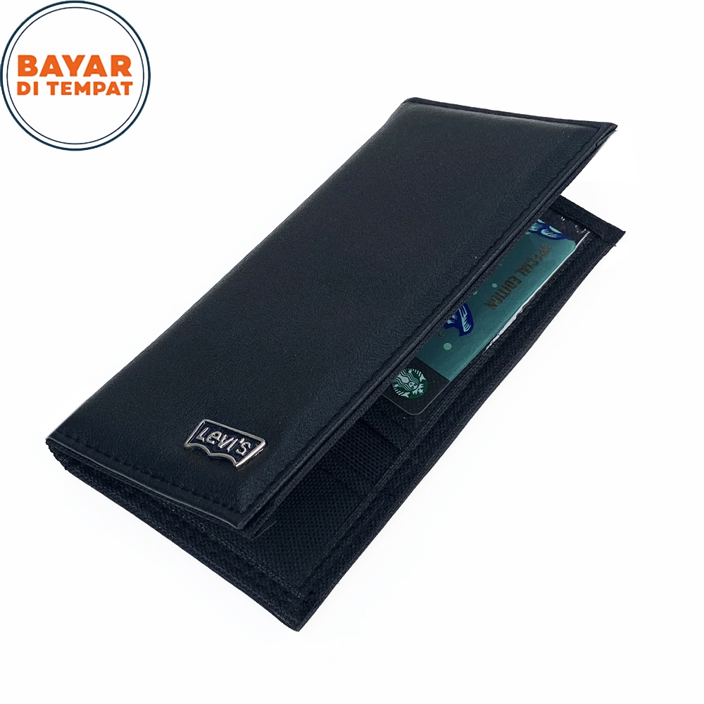 SHOPEE 6.6 SUPER SALE!! Dompet Levi's Kulit Panjang Dompet Pria dan Wantia Lipat Dua Dompet Bifold Kulit Sintetis - Black  + BONUS BOX