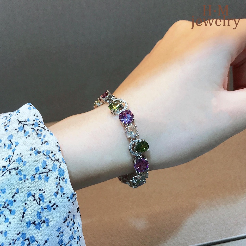 Gelang Tangan Batu Tourmaline Amethyst Olivine Warna-Warni Untuk Wanita