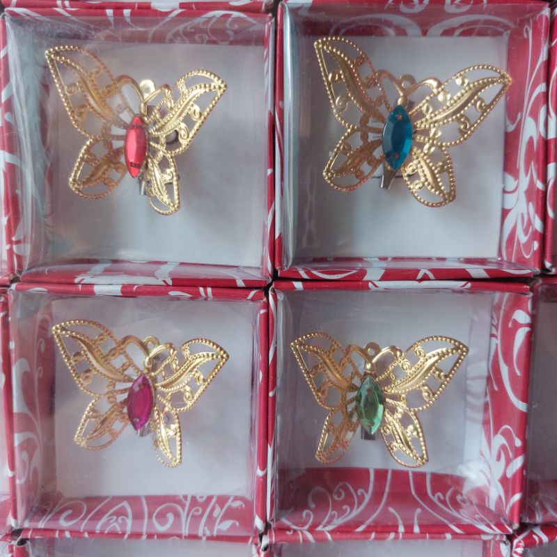100pcs Souvenir bros kupu-kupu, bros kupu², kemasan box mika