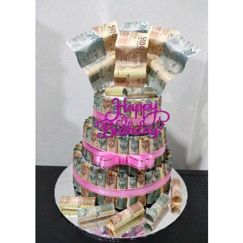 Bucket Paket Money Cake Pecah Rp.Mix / Kue Uang Asli / Bouquet Bunga Bucket Uang / Hadiah Ulang Tahu