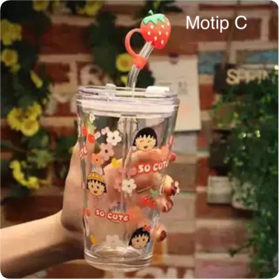 (BOW) Mug Gelas Tumbler Dengan Sedotan Go Green Milk Cup Tumbler Glass With Straw 6WQ730