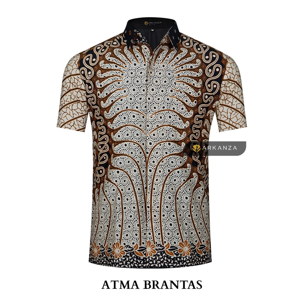 BATIK ARKANZA Motif ATMA BRANTAS Hem Atasan Kemeja Baju Batik Pria Cowok Produsen Slimfit Memakai Furing Lengan Panjang Lengan Pendek Original Asli