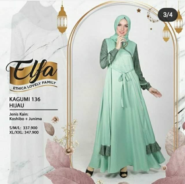 Ethica Elfa 117 Hijau - Baju Muslim Gamis Sarimbit Keluarga - Gamis Couple Family Series Lebaran