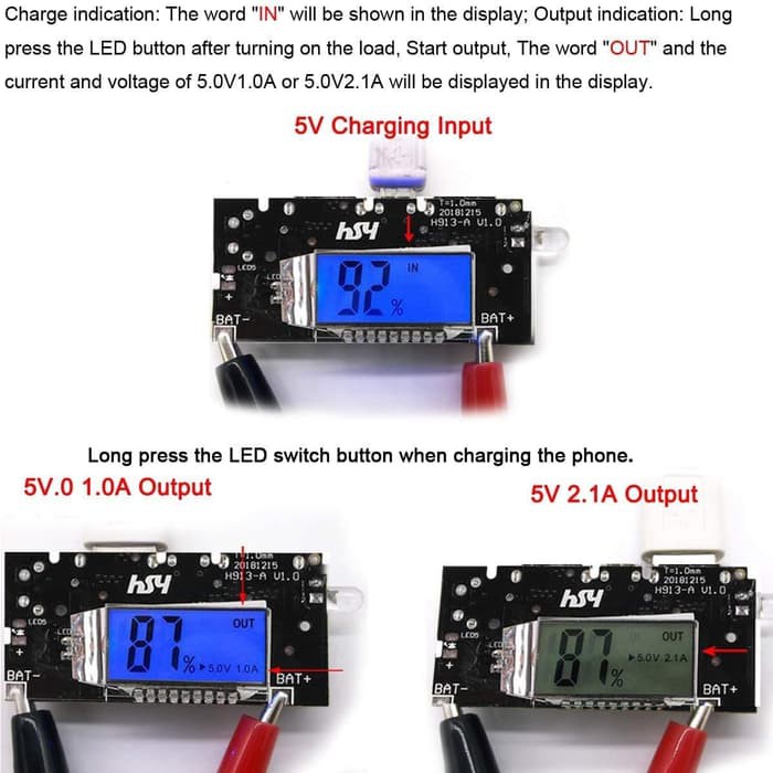 Modul Powerbank H913-A Dual Output 5V 1A &amp; 2.1A dengan LCD Display