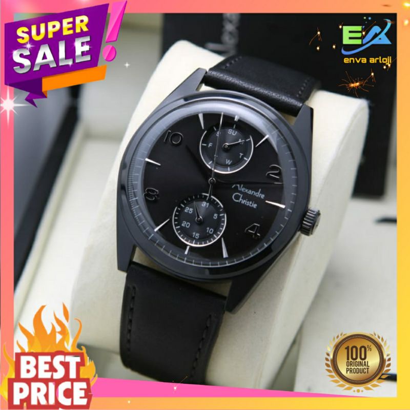 JAM ALEXANDER CHRISTIE PRIA ORIGINAL AC 6579 TERBARU MURAH ANALOG ORI TALI KULIT LEATHER COWOK
