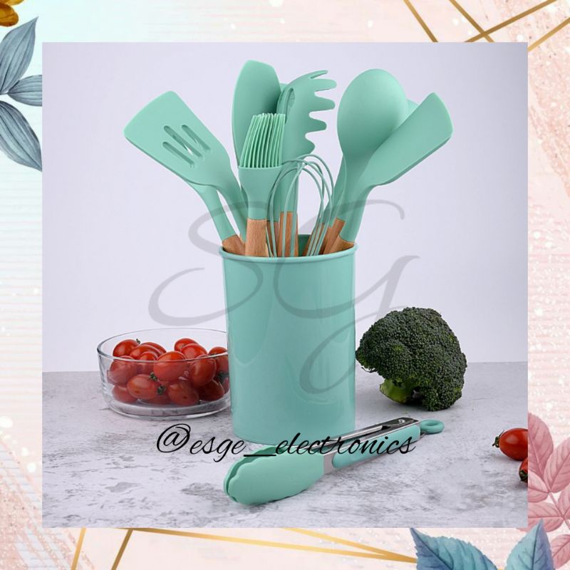 ESGE SET ALAT MASAK SUTIL SPATULA SILIKON 10 IN 1 SET TAHAN PANAS SET ALAT DAPUR MASAM TUMIS SODET SILIKON PERALATAN MASAK SILIKON BPA FREE SENDOK SET KITCHEN UTENSIL SET PERLENGKAPAN MASAK UNIK SPATULA SILICONE ALAT MASAK LENGKAP SENDOK MASAK BRUSH