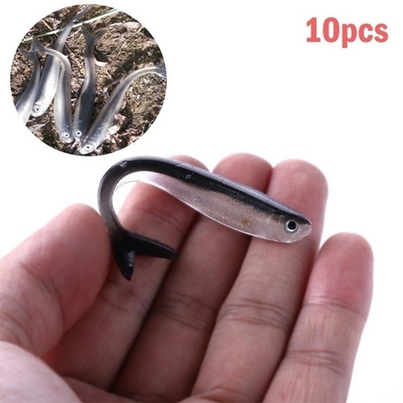 10 Pcs Umpan Pancing Soft Bait Bentuk Ikan Dua Warna