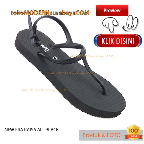 NEW ERA RAISA ALL BLACK sandal wanita sandal jepit tali karet