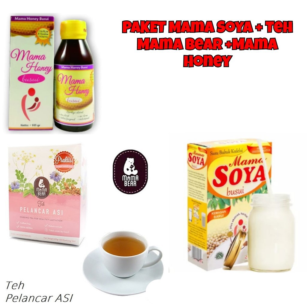 Paket Hemat Pelancar Asi - isi Teh Celup Mama Bear, Mama Soya dan Mama Honey - Paket Asi Booster