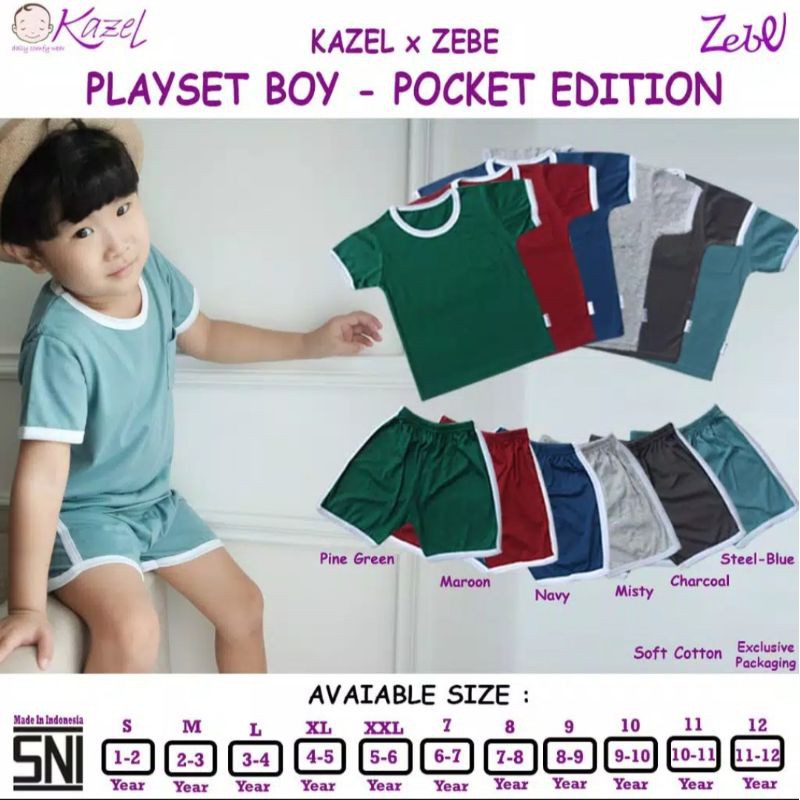 Kazel Playset Boy Pocket Edition part 1/ kazel setelan pendek/ baju anak kazel