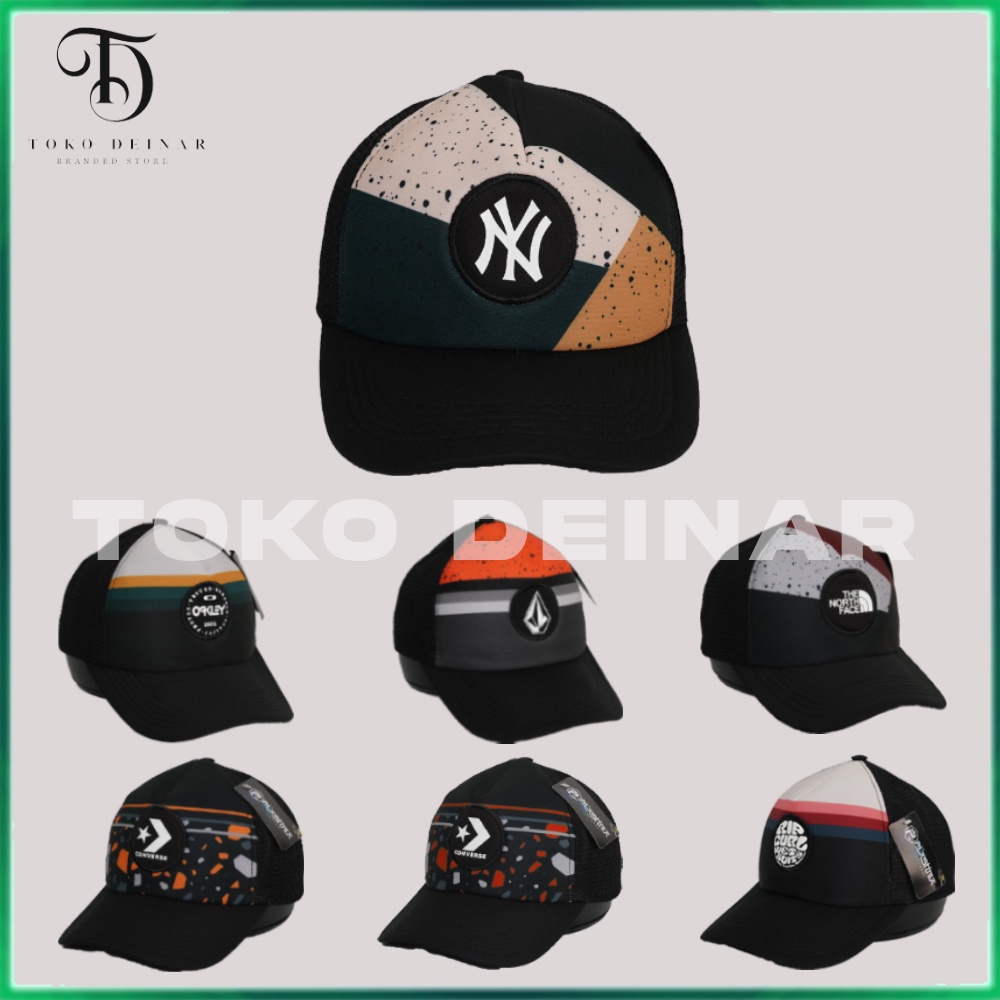 Topi Baseball Distro JARING TRUCKER Logo Distro Random Pria Wanita Topi Hitam Jaring Polos Logo NY