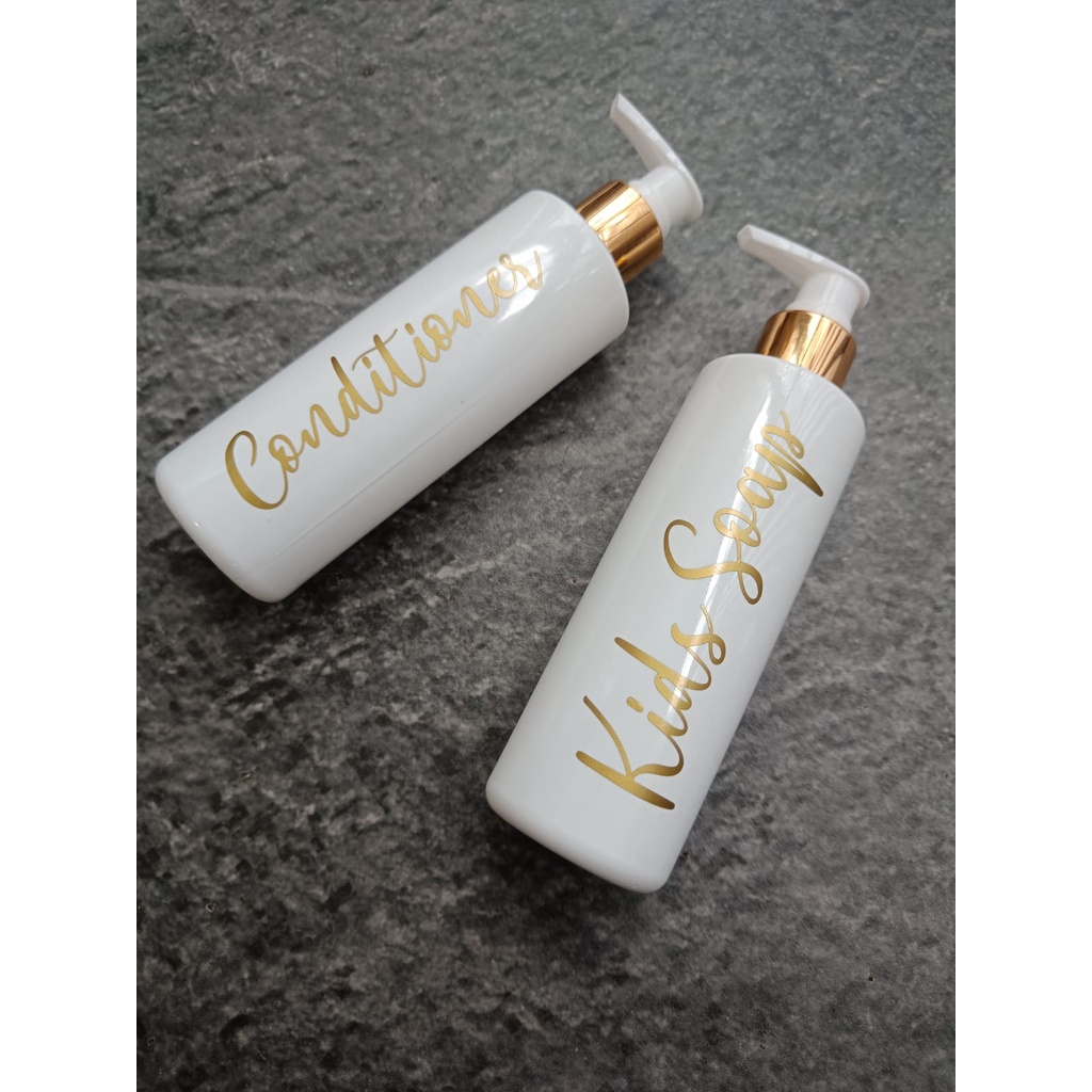 WHT-251 Botol Sabun Cair Pump Putih Glossy Gold Aesthetic 250mL Luxury Estetik Free Label - Gold Ring