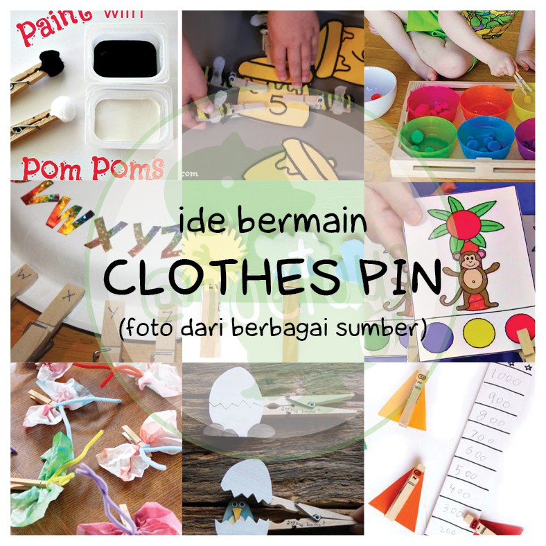 Zoetoys Clothes Pin 3.5cm | Wooden Mainan Jepit Klip Kayu Penjepit Foto Polaroid Warna Color Natural