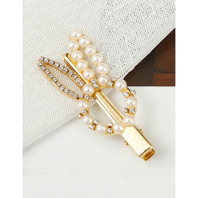 LRC Jepit Rambut Fashion Gold Pearl-studded Hair Clip F44236