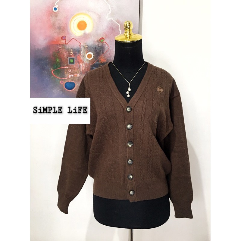 Cardigan rajut wool kepang cable knit korea ketupat korea branded academia / cardi cokelat vintage