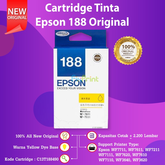 Epson 188 C13T188 Cartridge Tinta Printer WF-7711 7611 7211 7111 7610