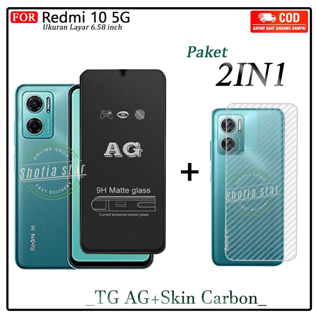 2IN1 Anti Gores Ceramik Blue Light Redmi 10 5G Anti Radiasi Kaca Full Cover Free Skin Carbon