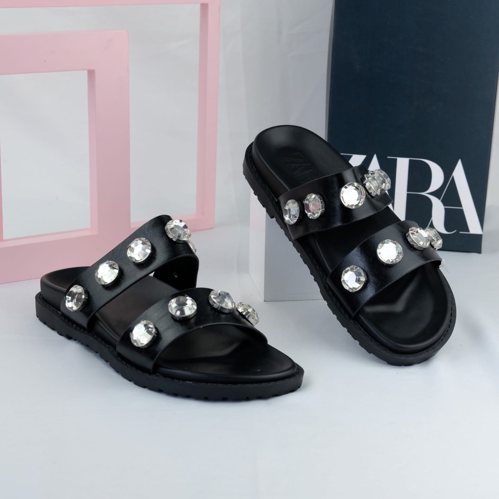 ZARA AKSEN DIAMONDS FLAT SANDAL PREMIUM IMPORT 422