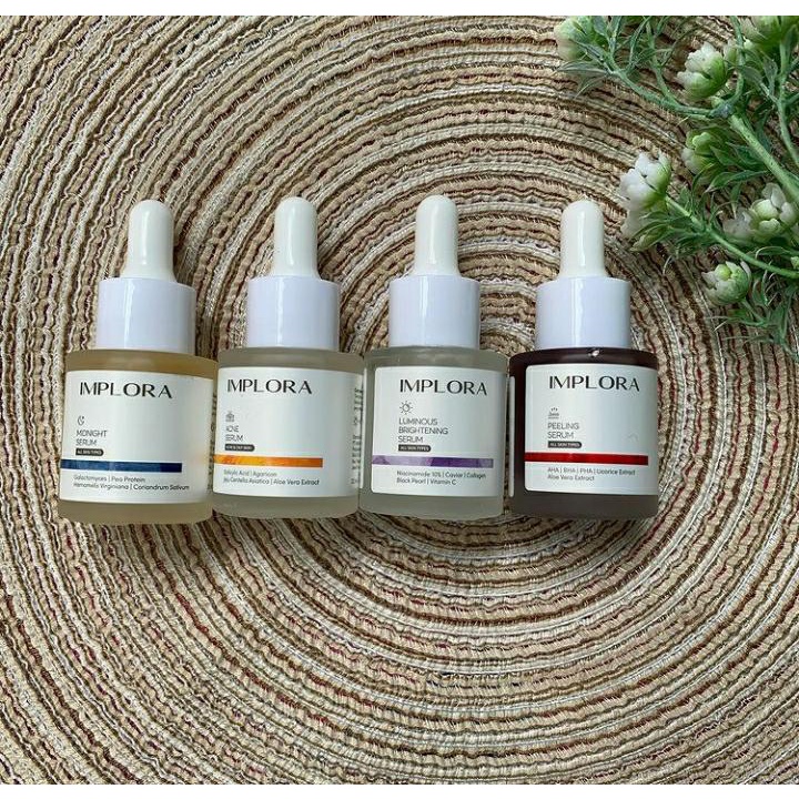 IMPLORA Face Serum | Serum Wajah 20ml | Acne | Midnight | Luminous Brightening | Peeling