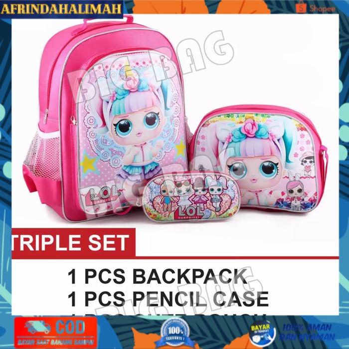 

[TERBARU] Tas Sekolah Anak Perempuan LOL SURPRISE Tas Anak LOL Triple Set
