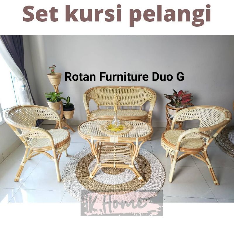 KURSI ROTAN PELANGI 1 SET/KURSI TERAS ROTAN/KURSI CAFE/KURSI SANTAI ROTAN ASLI