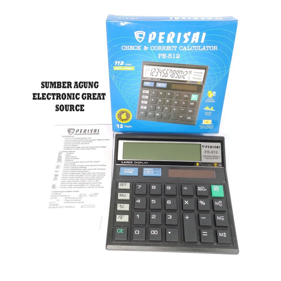 Perisai Kalkulator 512 PE512 Check Correct hitam 12Digit Calculator Hi